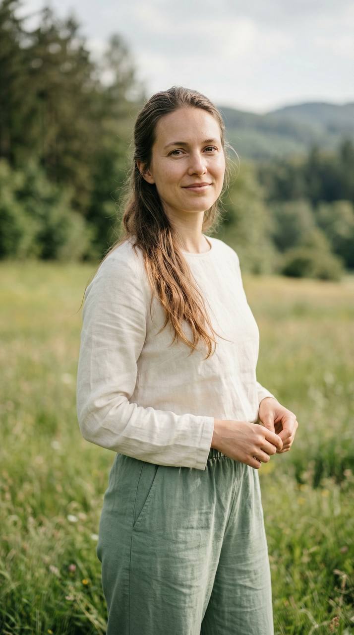 Die fiktive digitale Markenfigur LauraVitalix in einer nordischen Landschaft